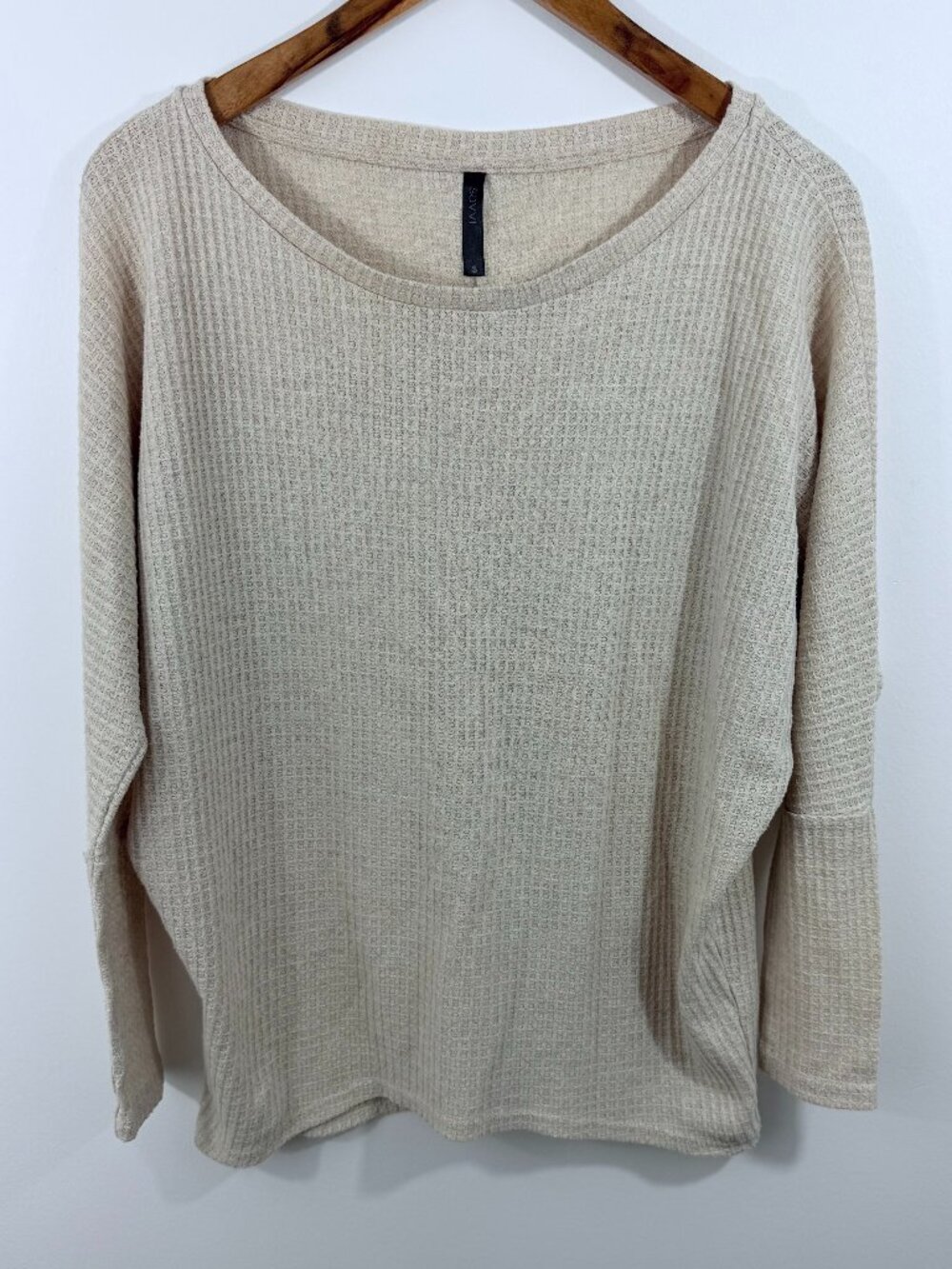 Savvi Thermal Waffle Weave Oversized Dolman Sleeve Top Oatmeal Beige S